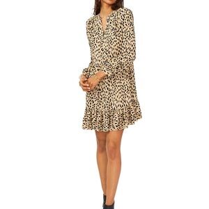 NWT VINCE CAMUTO Long Sleeve Round Neck Animal Print Flounce Ruffle Tiered Dress